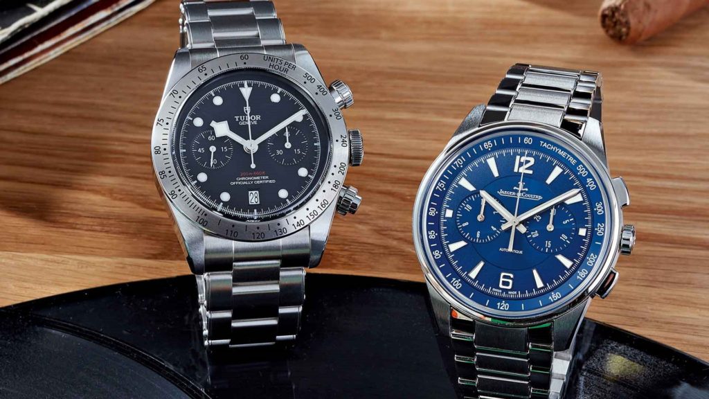 Zeit stoppen mit Stil und hochwertiger Mechanik: Heritage Black Bay Chrono von Tudor und Polaris Chronograph von Jaeger-LeCoultre.