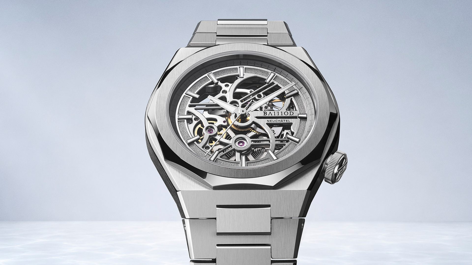 Ba111od präsentiert das Modell Chapter 7 Skeleton mit 40-Millimeter-Gehäuse aus Edelstahl und dem skelettierten Automatikwerk Soprod P024.