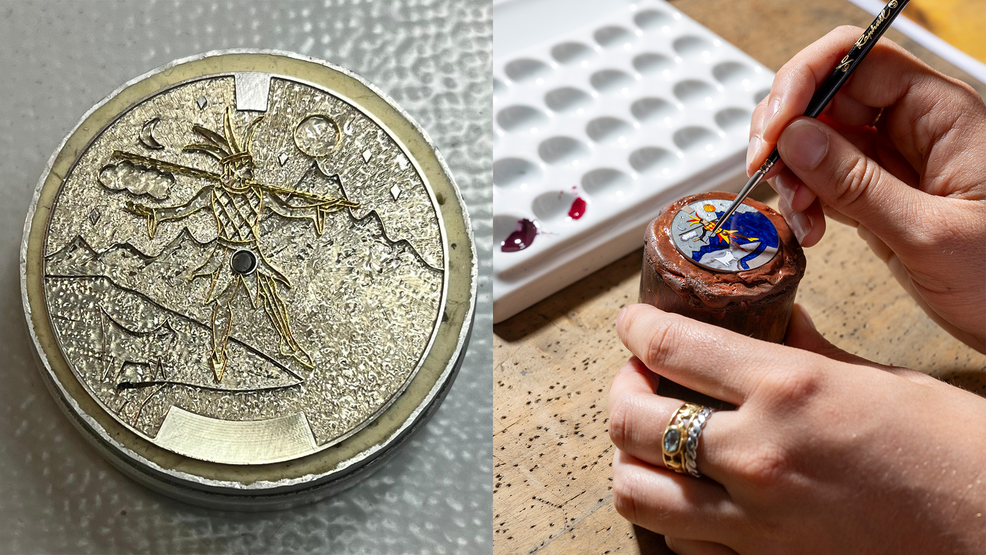 Handarbeit beim Zifferblatt The fool cloisonne