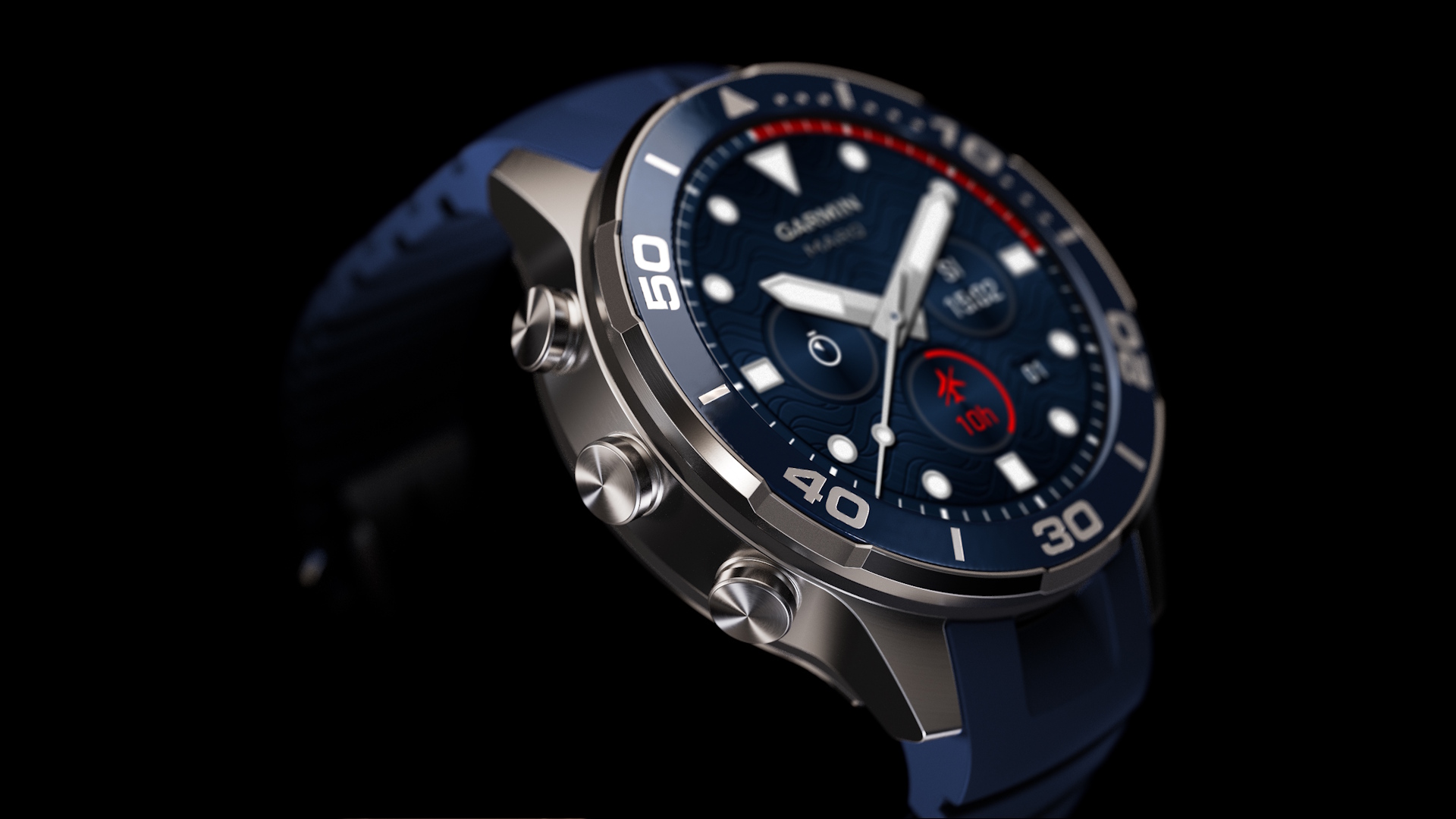 Aufwendige Gehäusekonstruktion: Bei der MARQ – hier das Modell Diver – verbindet Garmin Titan Grade 5 mit Polymer, um Gewicht zu sparen und die Funktion der integrierten Antennen zu gewährleisten.