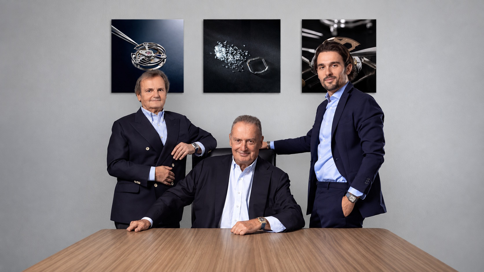 Die Marke Gerald Charles wird von Familie Ziviani geleitet: (v.l.) Giampaolo Ziviani, ehemaliger Geschäftsführer, sein Bruder Franco Ziviani, Chairman, sowie dessen Sohn Federico Ziviani, der als CEO fungiert.